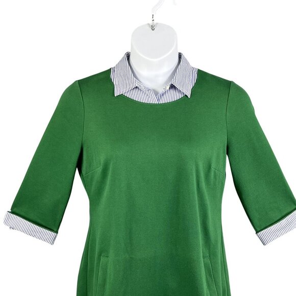 Talbots Womens M Green Stripe Collared Polo Pique Dress Pockets Academia Preppy - Picture 16 of 16